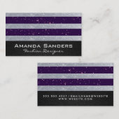Paarse Zilveren Glitter Stripes Visitekaartje (Voorkant / Achterkant)