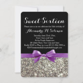 Paarse Zilveren Glitter Sweet 16 Feestuitnodiging Kaart (Voorkant)