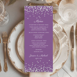 Paarse Zilveren Glitter Trouwreceptie Menu