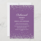 Paarse Zilveren Glitter TrouwRepetitie Diner Save The Date (Voorkant)