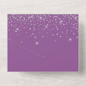 Paarse zilveren glitter vlinder roos satijnen stri all in one uitnodiging (Achterkant)