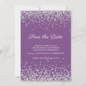 Paarse zilveren glitter-weddenschap bespaart de da save the date (Voorkant)