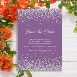 Paarse zilveren glitter-weddenschap bespaart de da save the date