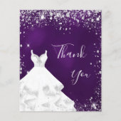 Paarse zilveren glitter white jurk bedankt flyer (Voorkant)