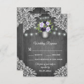 Paarse Zilveren Grijze Bloem Sluiers Trouw RSVP Ka (Voorkant / Achterkant)