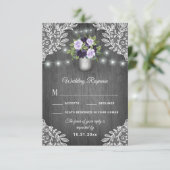Paarse Zilveren Grijze Bloem Sluiers Trouw RSVP Ka Kaartje (Staand voorkant)
