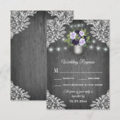 Paarse Zilveren Grijze Bloem Sluiers Trouw RSVP Ka Kaartje (Voorkant / Achterkant)