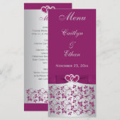 Paarse, zilveren grijze bloemen, Kaart hartenmenu (Voorkant / Achterkant)