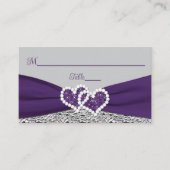 Paarse, zilveren, grijze liefdesharten bruiloft plaatskaartje (Voorkant)