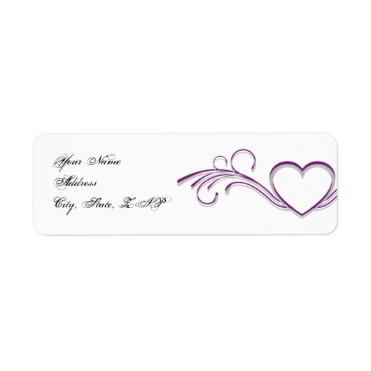 Paarse Zilveren Hart Scroll Monogram Retouradres Etiket (Voorkant)