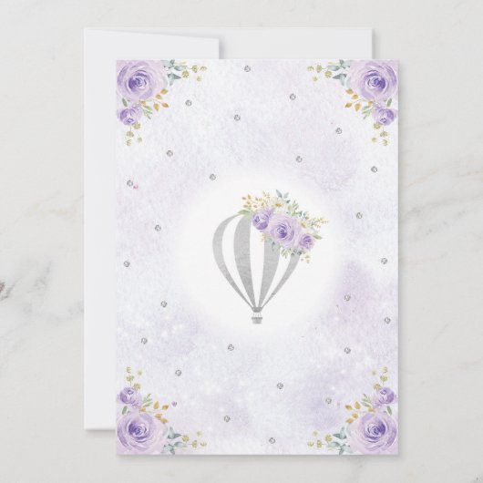 Paarse zilveren heteluchtballon Baby shower Kaart (Achterkant)