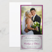 Paarse, zilveren huwelijksfotokaart met krullen bedankkaart (Voorkant / Achterkant)