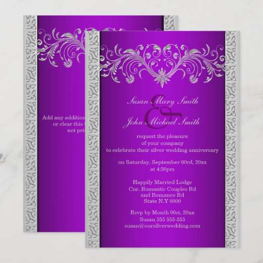 Paarse zilveren huwelijksverjaardag bloemen kaart (Voorkant / Achterkant)