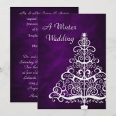 Paarse zilveren kerstboom winterbruiloft kaart (Voorkant / Achterkant)
