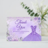 Paarse Zilveren Kerstmis Sneeuwvlok Mis Quince Bedankkaart (Staand voorkant)