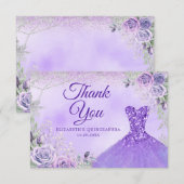 Paarse Zilveren Kerstmis Sneeuwvlok Mis Quince Bedankkaart (Voorkant / Achterkant)