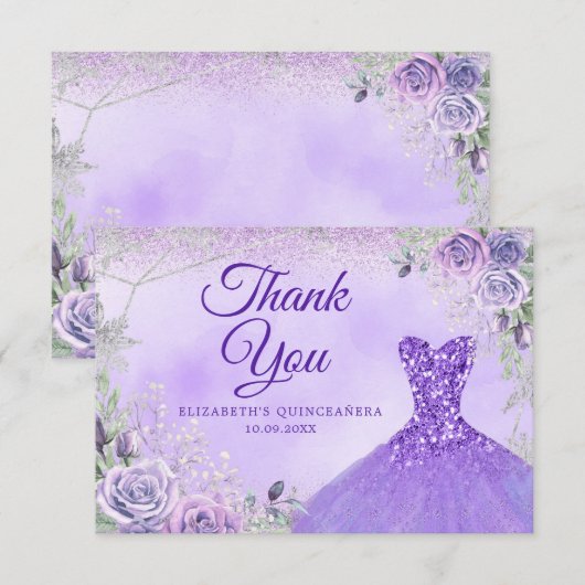 Paarse Zilveren Kerstmis Sneeuwvlok Mis Quince Bedankkaart (Voorkant / Achterkant)