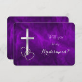 Paarse Zilveren Kruis, je wordt mijn bruidsmeisje Kaart (Voorkant / Achterkant)