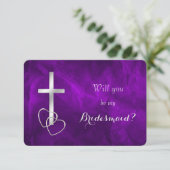 Paarse Zilveren Kruis, je wordt mijn bruidsmeisje Kaart (Staand voorkant)