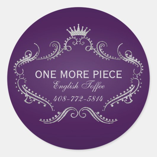 Paarse & Zilveren Lijst & Crown Glitter Textuur Ronde Sticker (Voorkant)