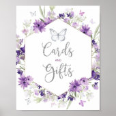 Paarse zilveren lijsten vlinderkaarten en geschenk poster (Voorkant)