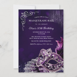 Paarse Zilveren Maskerade Elegant Verjaardagsfeest Kaart