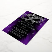 Paarse Zilveren Maskerade Star Quinceanera Folie Uitnodiging (Gedraaid)