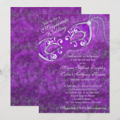  Paarse Zilveren Masquerade Ball Wedding Kaart (Voorkant / Achterkant)