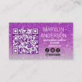 Paarse zilveren Ombre Glitter Lash Tech QR-code Visitekaartje (Achterkant)