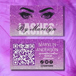 Paarse zilveren Ombre Glitter Lash Tech QR-code Visitekaartje