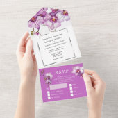 Paarse zilveren orchidee chic flower bruiloft luxe all in one uitnodiging (Afscheurbaar)