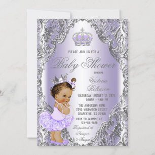 Paarse Zilveren Prinses Baby Shower Kaart