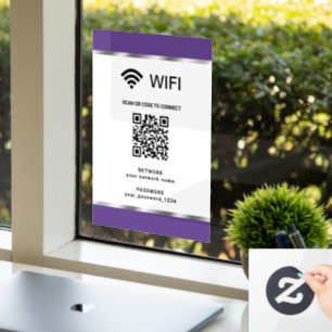 Paarse Zilveren QR Code Wifi Netwerk en Wachtwoord Raamsticker