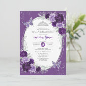 Paarse zilveren Quinceañera Mis Quince 15 Anos Kaart (Staand voorkant)