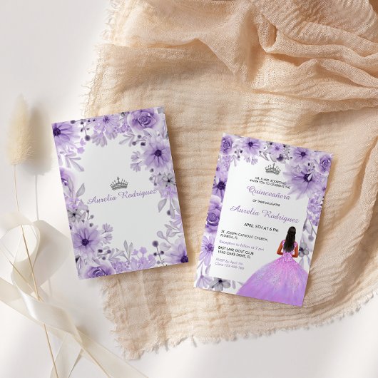 Paarse zilveren quinceanera uitnodiging