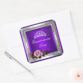 Paarse zilveren Rozen Quinceanera 15e verjaardag Vierkante Sticker (Envelop)
