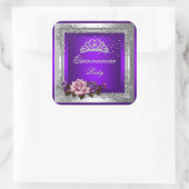 Paarse zilveren Rozen Quinceanera 15e verjaardag Vierkante Sticker (Tas)