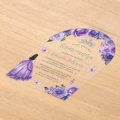 Paarse zilveren Rozen Waterverf Quinceañera Acryl Uitnodigingen (Laagn)