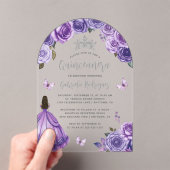 Paarse zilveren Rozen Waterverf Quinceañera Acryl Uitnodigingen (Insitu (Draagbaar))