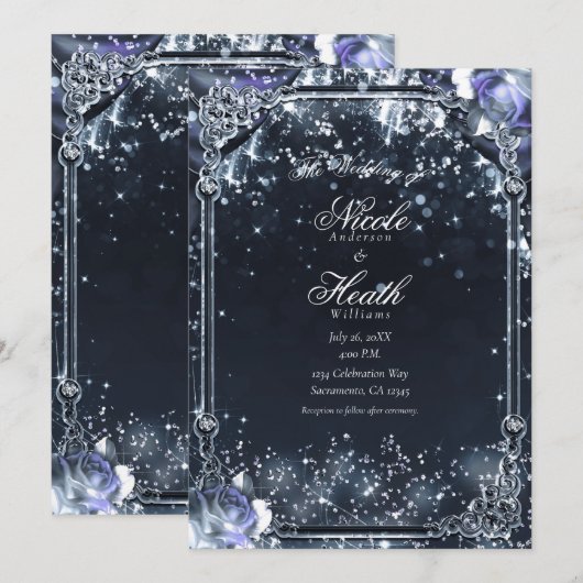 Paarse zilveren rugleuningen en Rozen Kaart (Voorkant / Achterkant)