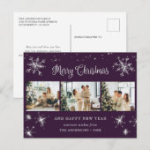 Paarse zilveren sneeuwvlok Fotocollage Feestdagenkaart (Voorkant / Achterkant)