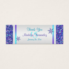 Paarse, zilveren sneeuwvlokken Quinceanera Favor T Mini Visitekaartjes