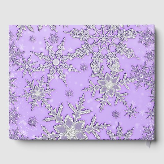 Paarse zilveren sneeuwvlokken Winter Wonderland Gastenboek (Achterkant)