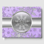 Paarse zilveren sneeuwvlokken Winter Wonderland Gastenboek (Voorkant)