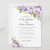 Paarse zilveren Sparkle Bloemen Huwelijksuitnodigi Kaart (Voorkant)