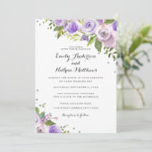 Paarse zilveren Sparkle Bloemen Huwelijksuitnodigi Kaart (Staand voorkant)