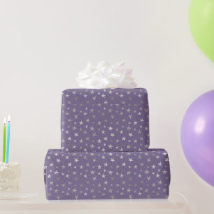 Paarse Zilveren Sterren Verjaardag Cadeaupapier
