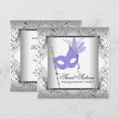 Paarse Zilveren Sweet 16 Masquerade Party Kaart (Voorkant / Achterkant)