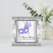 Paarse Zilveren Sweet 16 Masquerade Party Kaart (Staand voorkant)