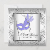 Paarse Zilveren Sweet 16 Masquerade Party Kaart (Voorkant)